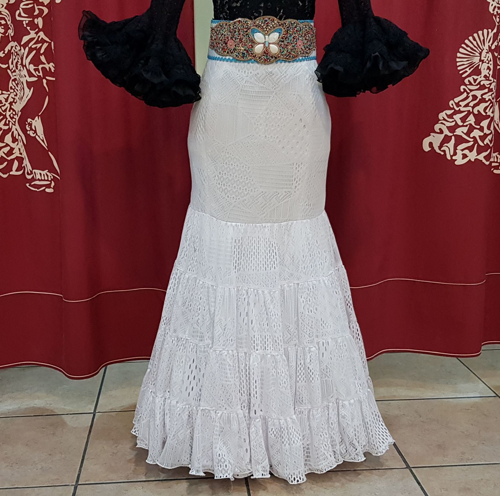 Falda Flamenca Jerez Blanco roto - Caroly Moda Flamenca