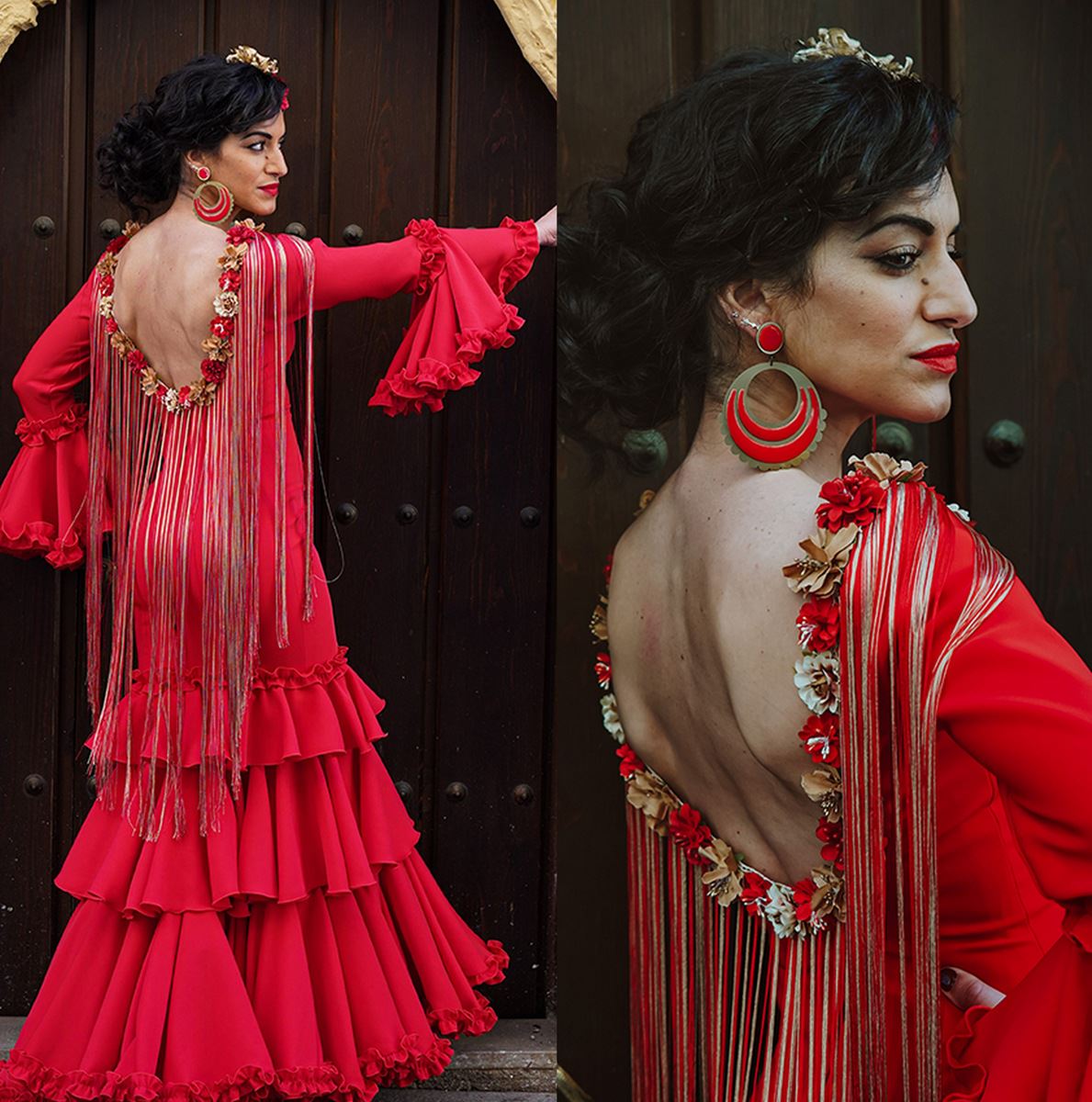 Vestido Flecos Modelo Lentisco Rojo, Trajes de Flamenca Vestidos