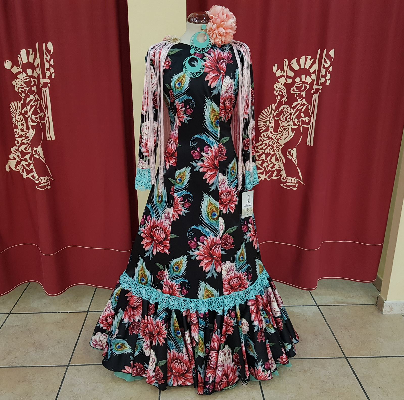 VESTIDO FLAMENCA SEÑORA - Modelo Guapa Estampado Aguamarina - PEDROCHE  GITANA Y FLAMENCO